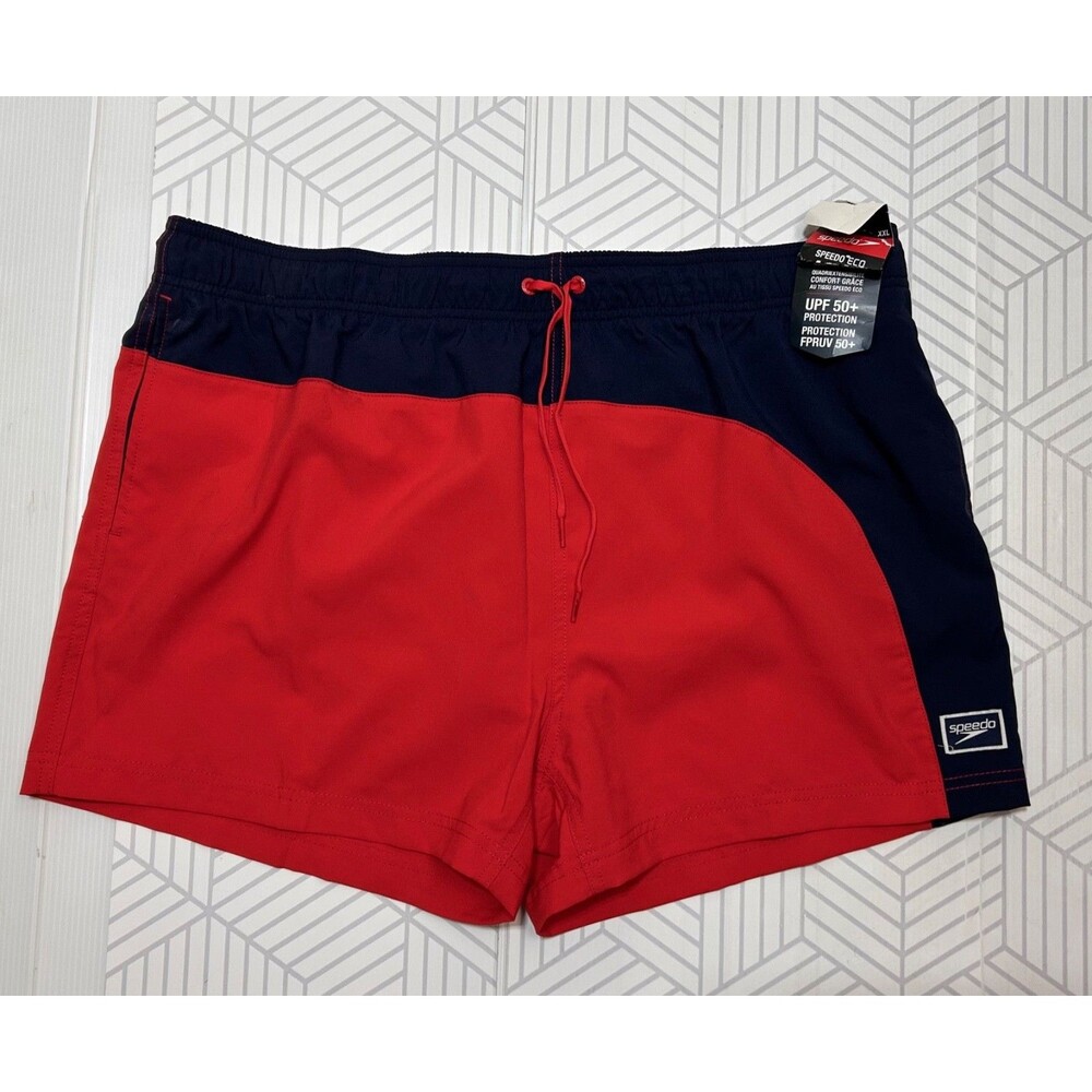 NWT Speedo Men's Eco 4-Way Comfort Stretch Swim Trunks‎ Red Navy Size XXL d